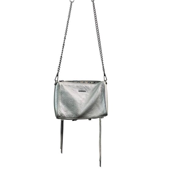 Rebecca Minkoff Metallic Silver Leather Crossbody with Chain Strap - Picture 1 of 9